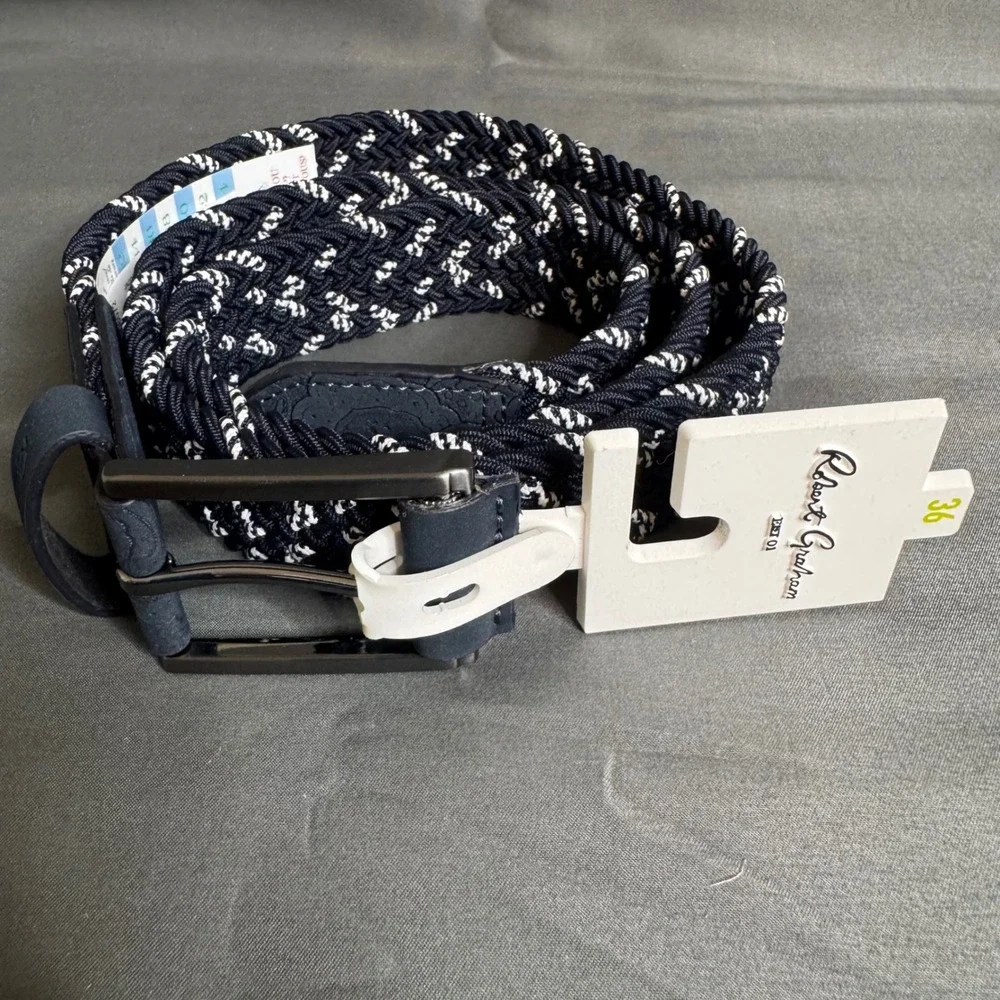Robert Graham Jacob Belt Mens 36 Navy Woven Braided Leather Trim RG306072 NEW